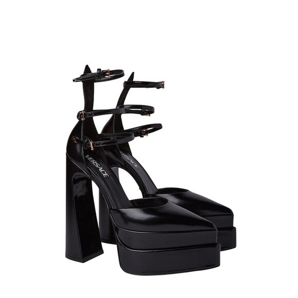 NIB Versace Aevitas IT 39 US 9 Pointed Platform Black Triple Strap Pumps $1,825 - Picture 1 of 16